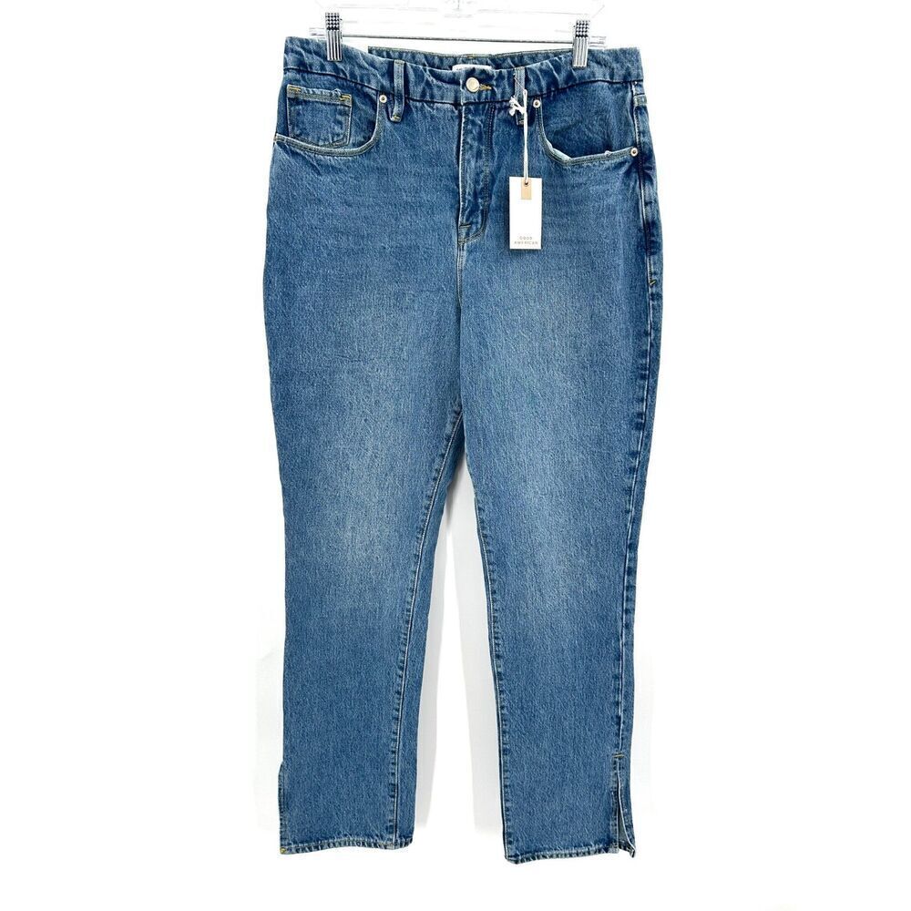 NWT GOOD AMERICAN Good Boy Curvy High Rise Denim Blue Jeans Size 14 /32